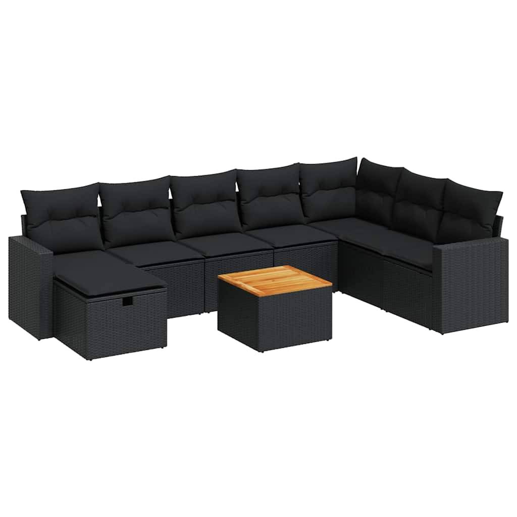 vidaXL 9-tlg. Garten-Sofagarnitur mit Kissen Schwarz Poly Rattan