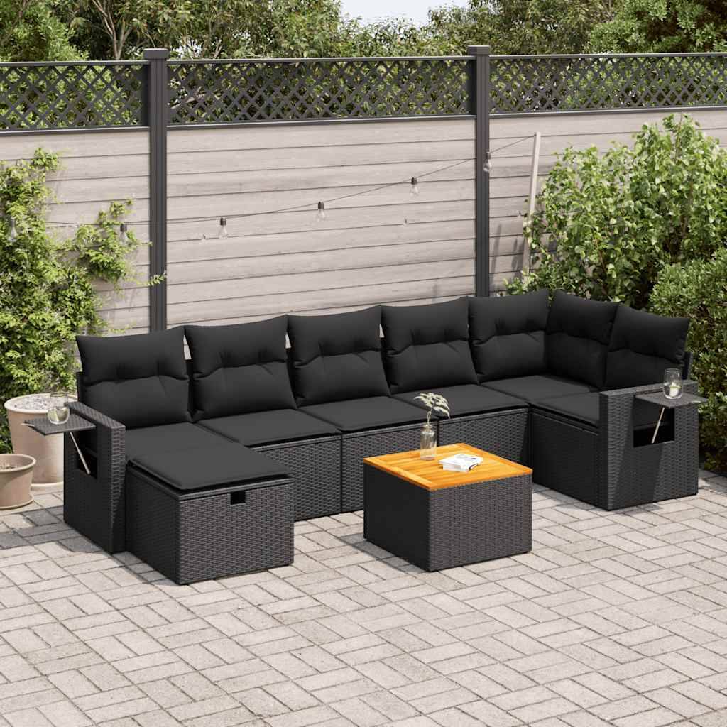 vidaXL 8-tlg. Garten-Sofagarnitur mit Kissen Schwarz Poly Rattan