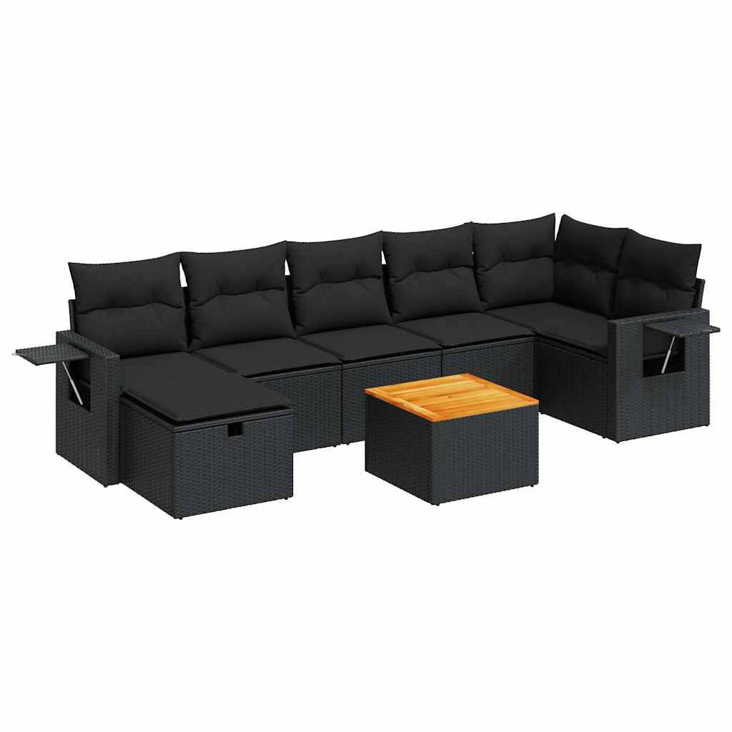 vidaXL 8-tlg. Garten-Sofagarnitur mit Kissen Schwarz Poly Rattan