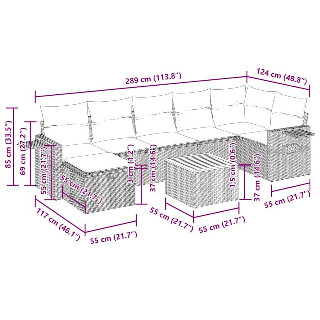 vidaXL 8-tlg. Garten-Sofagarnitur mit Kissen Schwarz Poly Rattan