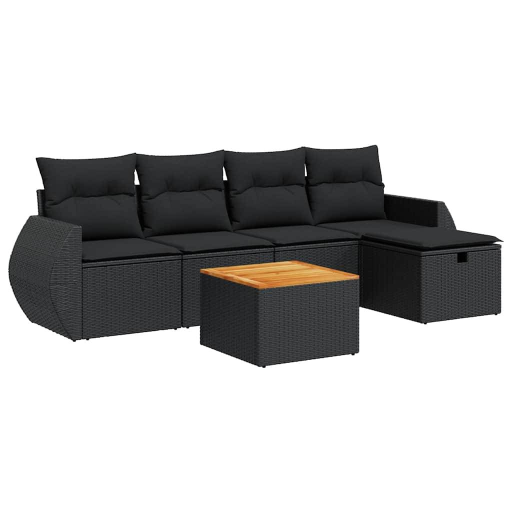 vidaXL 6-tlg. Garten-Sofagarnitur mit Kissen Schwarz Poly Rattan