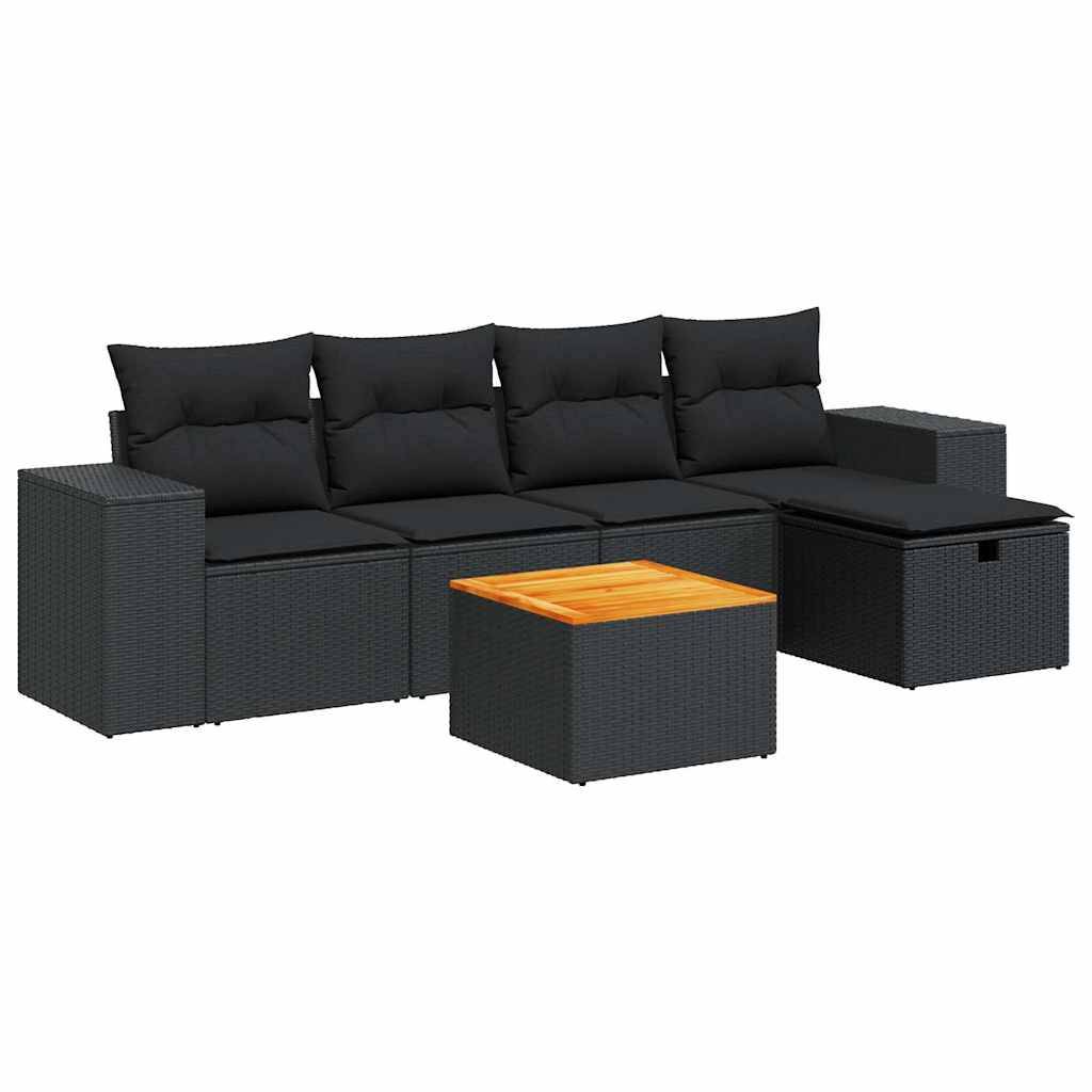 vidaXL 6-tlg. Garten-Sofagarnitur mit Kissen Schwarz Poly Rattan