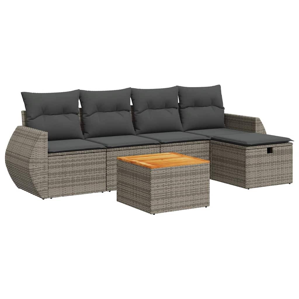 vidaXL 6-tlg. Garten-Sofagarnitur mit Kissen Grau Poly Rattan