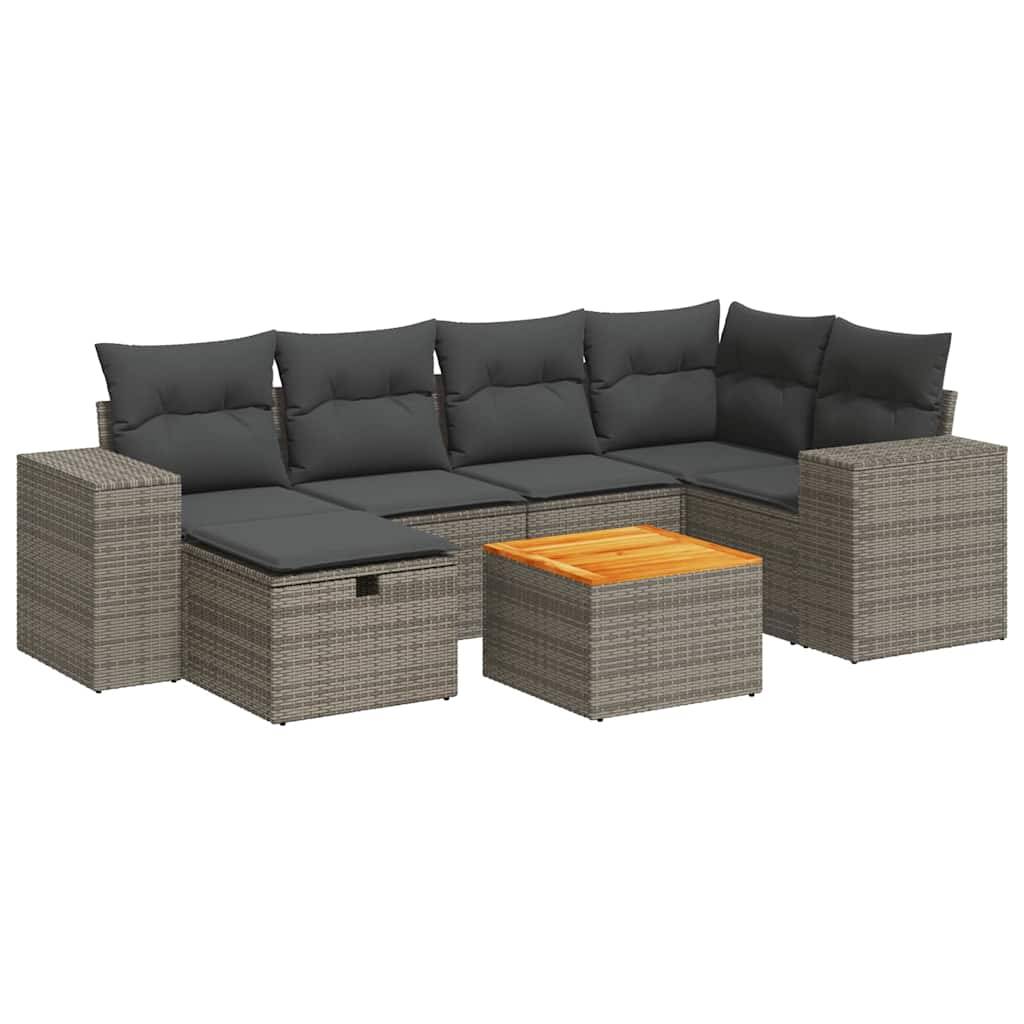 vidaXL 7-tlg. Garten-Sofagarnitur mit Kissen Grau Poly Rattan