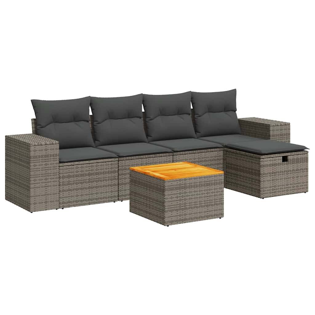 vidaXL 6-tlg. Garten-Sofagarnitur mit Kissen Grau Poly Rattan