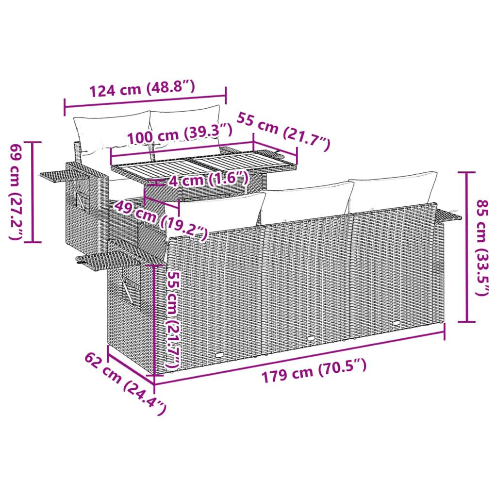 vidaXL 6-tlg. Garten-Sofagarnitur mit Kissen Schwarz Poly Rattan