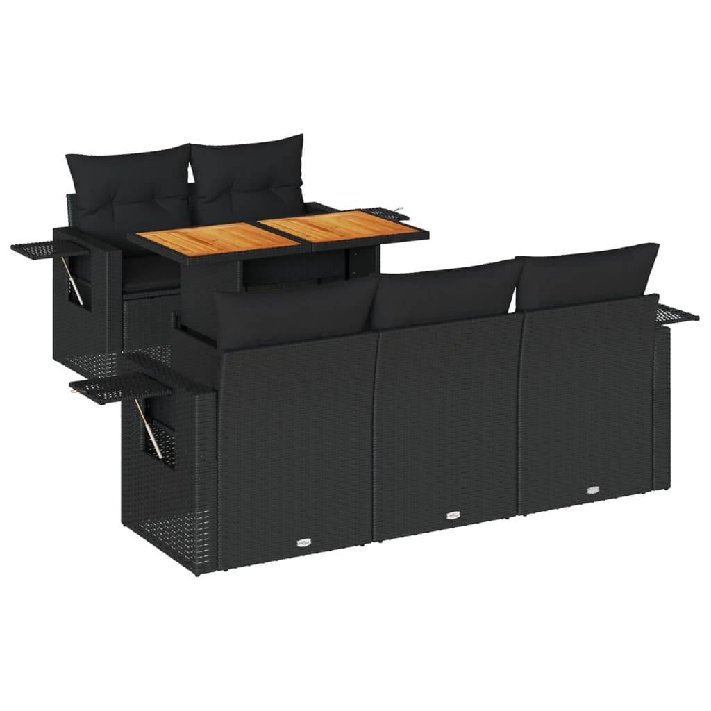 vidaXL 6-tlg. Garten-Sofagarnitur mit Kissen Schwarz Poly Rattan