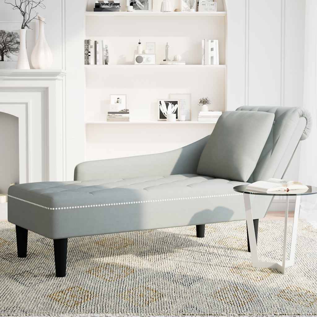 vidaXL Chaiselongue mit Kissen und Rechter Armlehne Hellgrau Samt