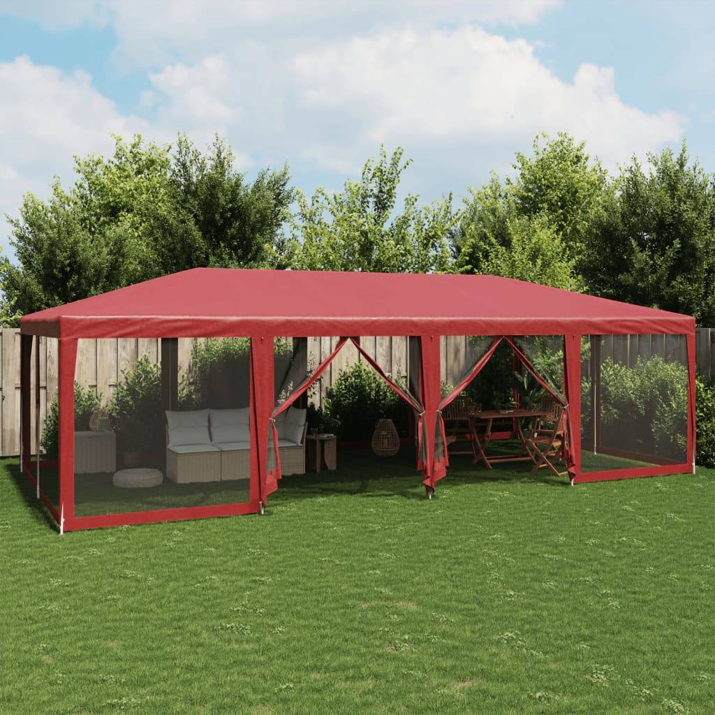 vidaXL Partyzelt mit 12 Mesh-Seitenteilen Rot 8x4 m HDPE