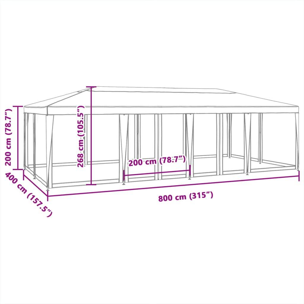 vidaXL Partyzelt mit 12 Mesh-Seitenteilen Rot 8x4 m HDPE