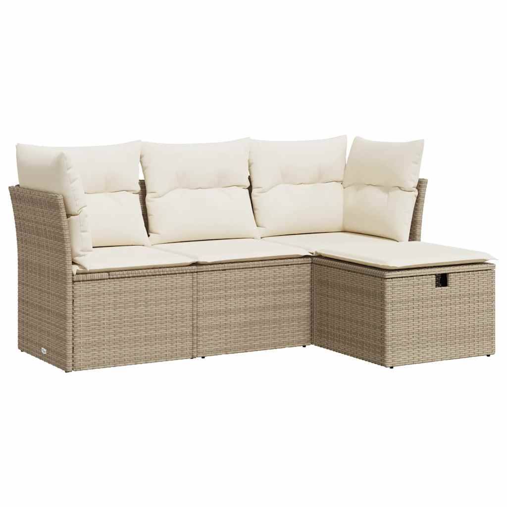 vidaXL 4-tlg. Garten-Sofagarnitur mit Kissen Beige Poly Rattan