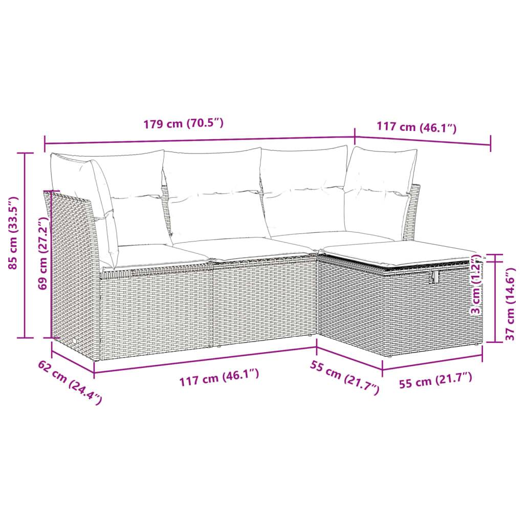 vidaXL 4-tlg. Garten-Sofagarnitur mit Kissen Grau Poly Rattan