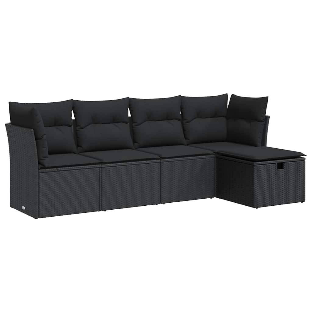 vidaXL 5-tlg. Garten-Sofagarnitur mit Kissen Schwarz Poly Rattan