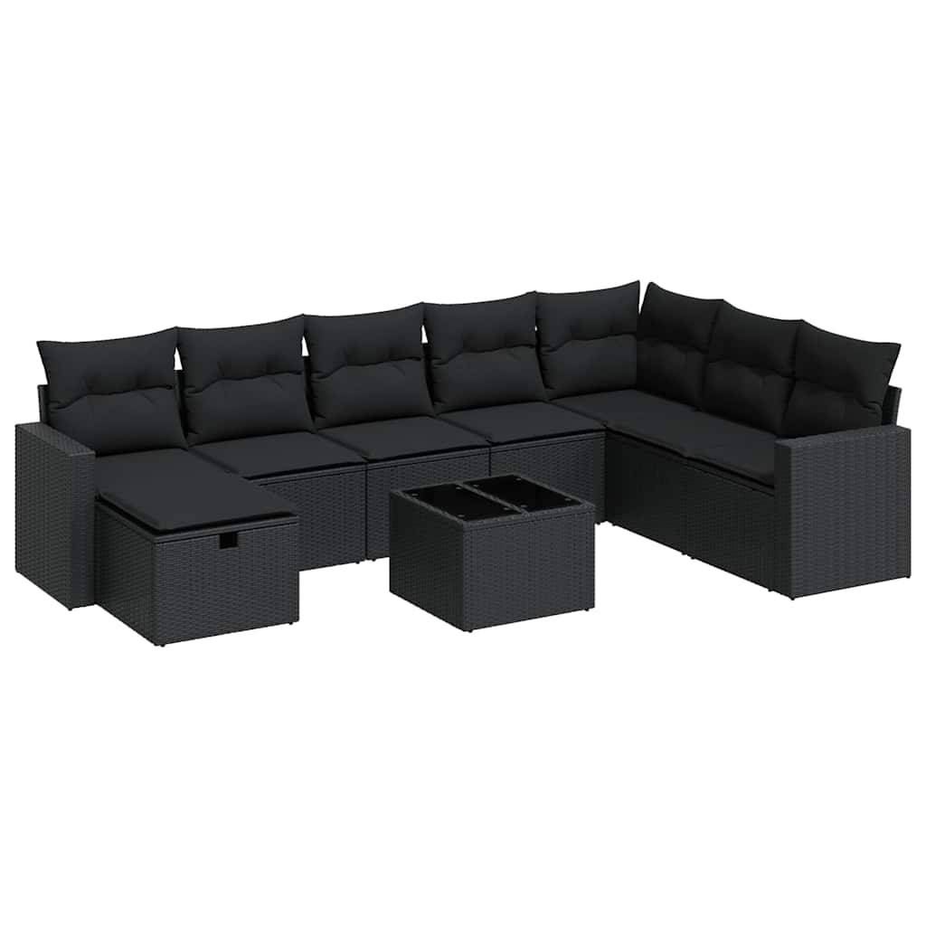 vidaXL 9-tlg. Garten-Sofagarnitur mit Kissen Schwarz Poly Rattan