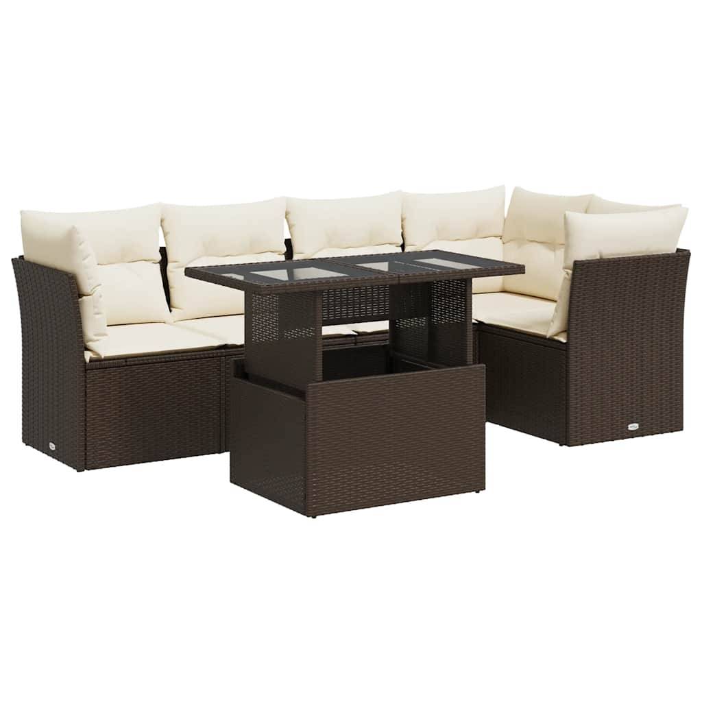 vidaXL 6-tlg. Garten-Sofagarnitur mit Kissen Braun Poly Rattan