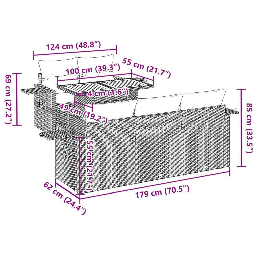 vidaXL 6-tlg. Garten-Sofagarnitur mit Kissen Schwarz Poly Rattan