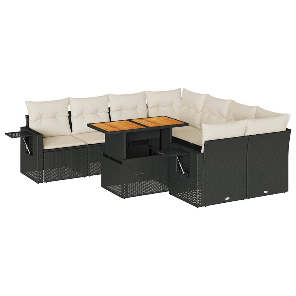 vidaXL 9-tlg. Garten-Sofagarnitur mit Kissen Schwarz Poly Rattan