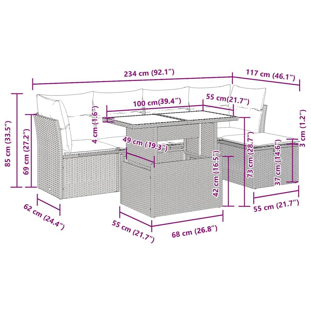vidaXL 6-tlg. Garten-Sofagarnitur mit Kissen Beige Poly Rattan