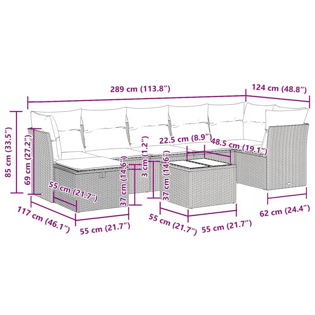 vidaXL 8-tlg. Garten-Sofagarnitur mit Kissen Grau Poly Rattan