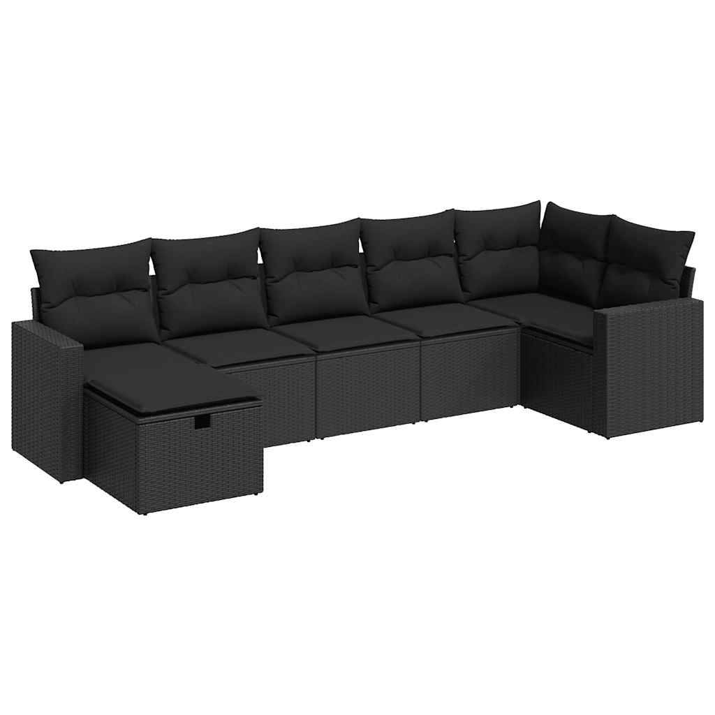 vidaXL 7-tlg. Garten-Sofagarnitur mit Kissen Schwarz Poly Rattan