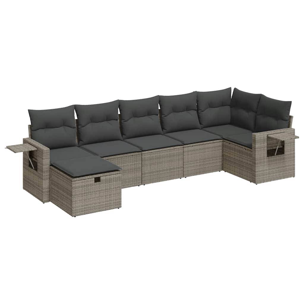 vidaXL 7-tlg. Garten-Sofagarnitur mit Kissen Grau Poly Rattan