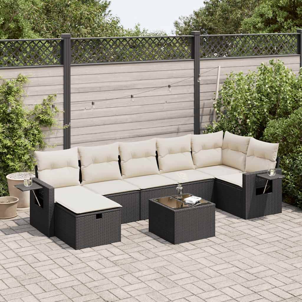 vidaXL 8-tlg. Garten-Sofagarnitur mit Kissen Schwarz Poly Rattan
