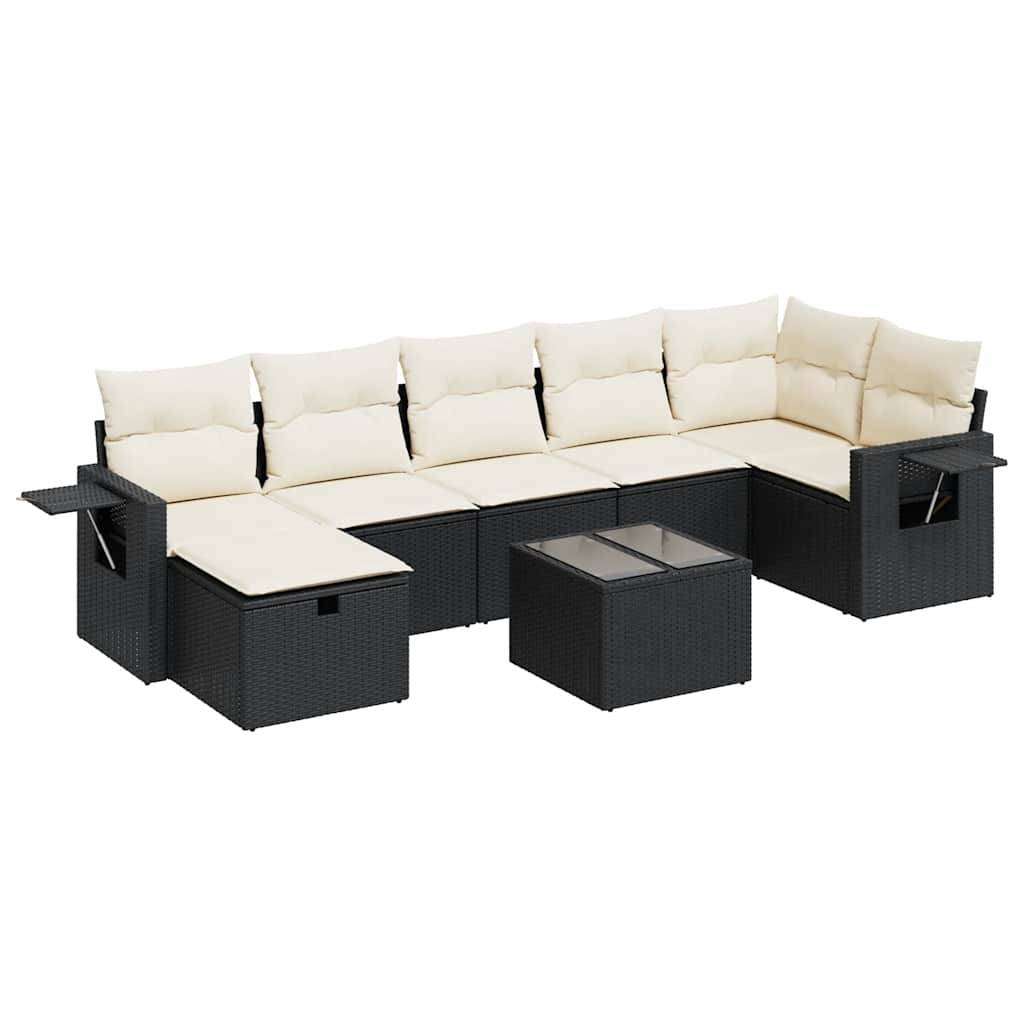 vidaXL 8-tlg. Garten-Sofagarnitur mit Kissen Schwarz Poly Rattan