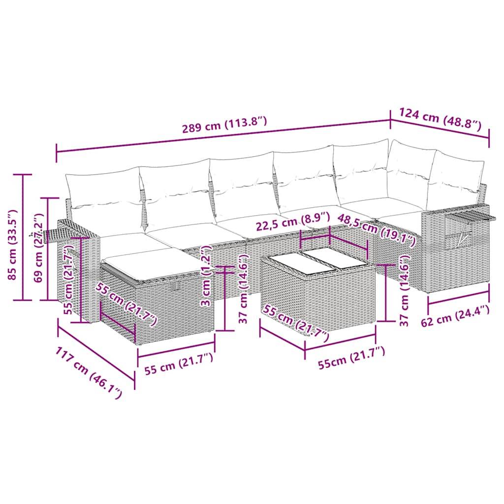 vidaXL 8-tlg. Garten-Sofagarnitur mit Kissen Schwarz Poly Rattan