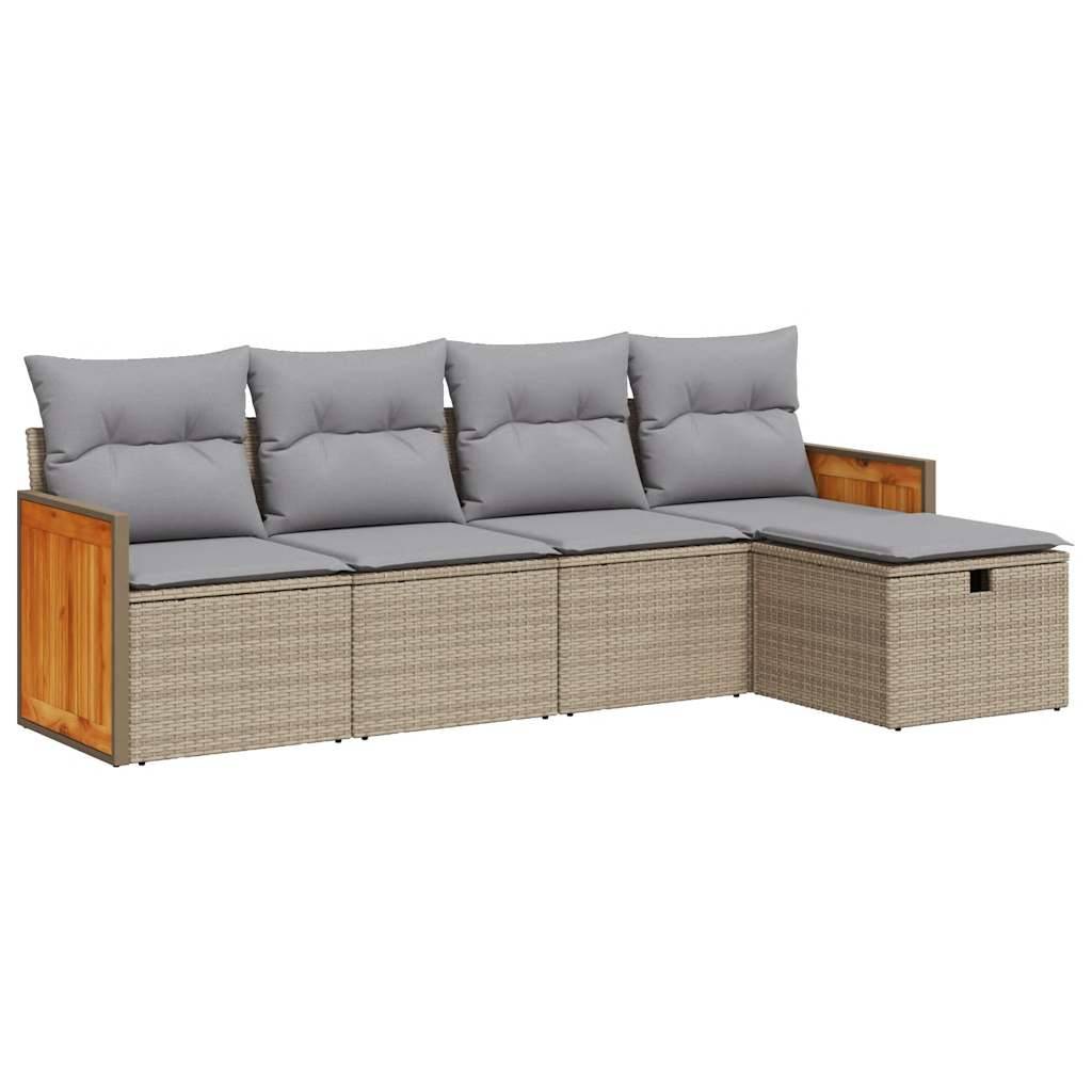 vidaXL 5-tlg. Garten-Sofagarnitur mit Kissen Beige Poly Rattan