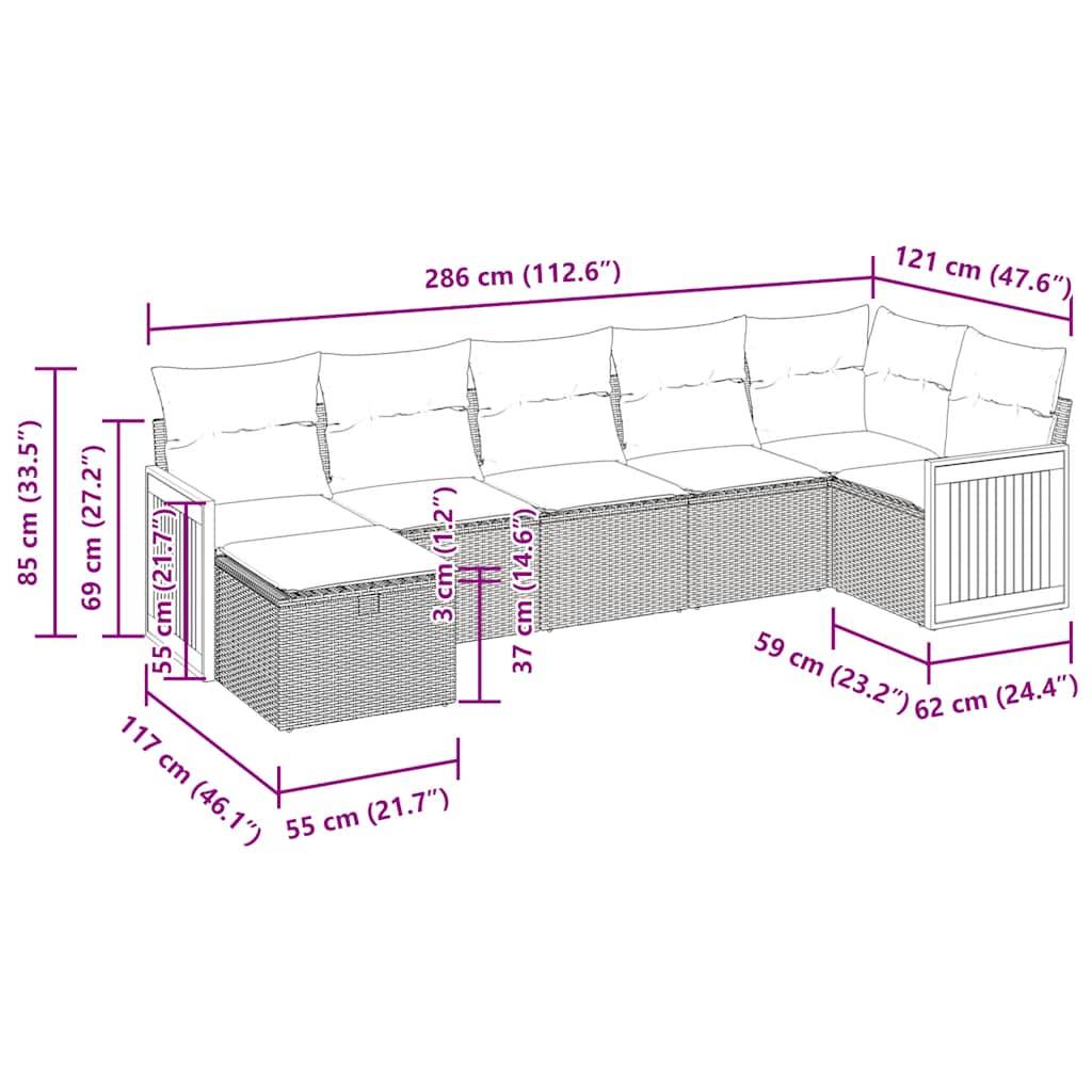 vidaXL 7-tlg. Garten-Sofagarnitur mit Kissen Schwarz Poly Rattan