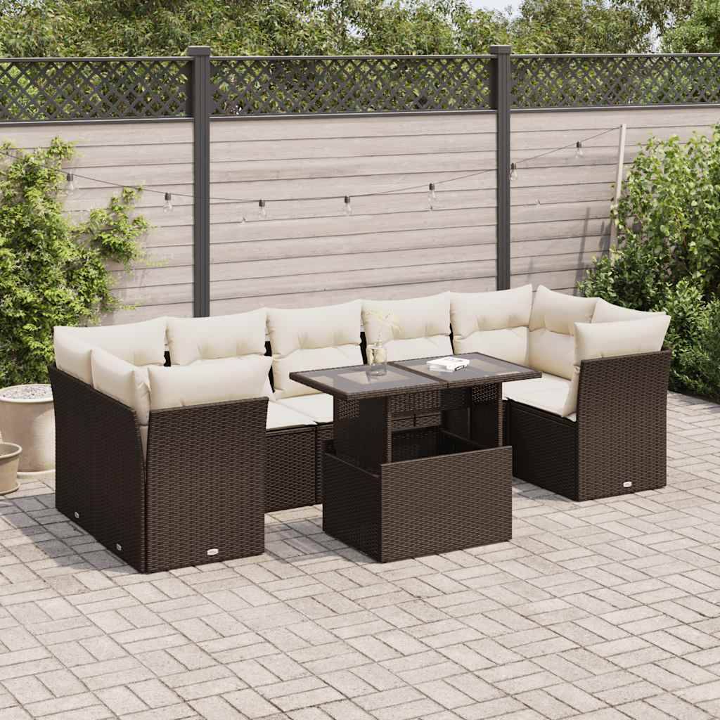 vidaXL 8-tlg. Garten-Sofagarnitur mit Kissen Braun Poly Rattan