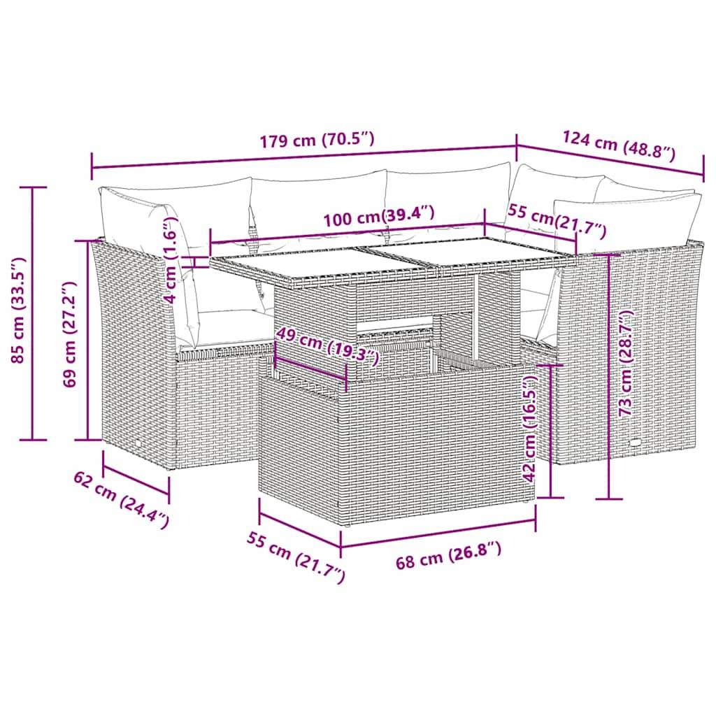 vidaXL 5-tlg. Garten-Sofagarnitur mit Kissen Braun Poly Rattan