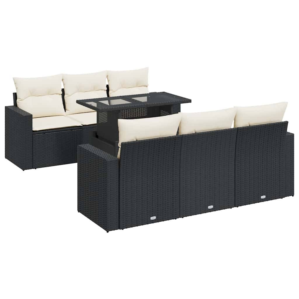 vidaXL 7-tlg. Garten-Sofagarnitur mit Kissen Schwarz Poly Rattan