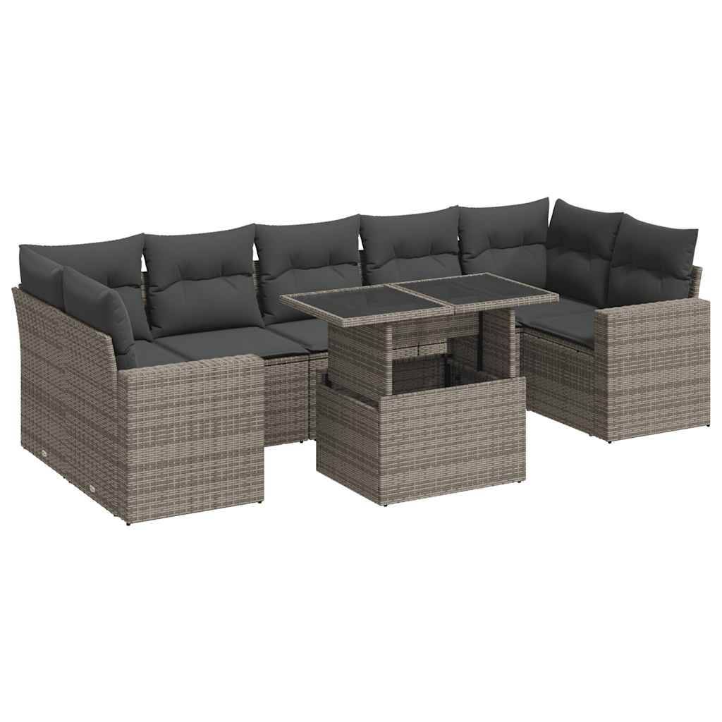 vidaXL 8-tlg. Garten-Sofagarnitur mit Kissen Grau Poly Rattan