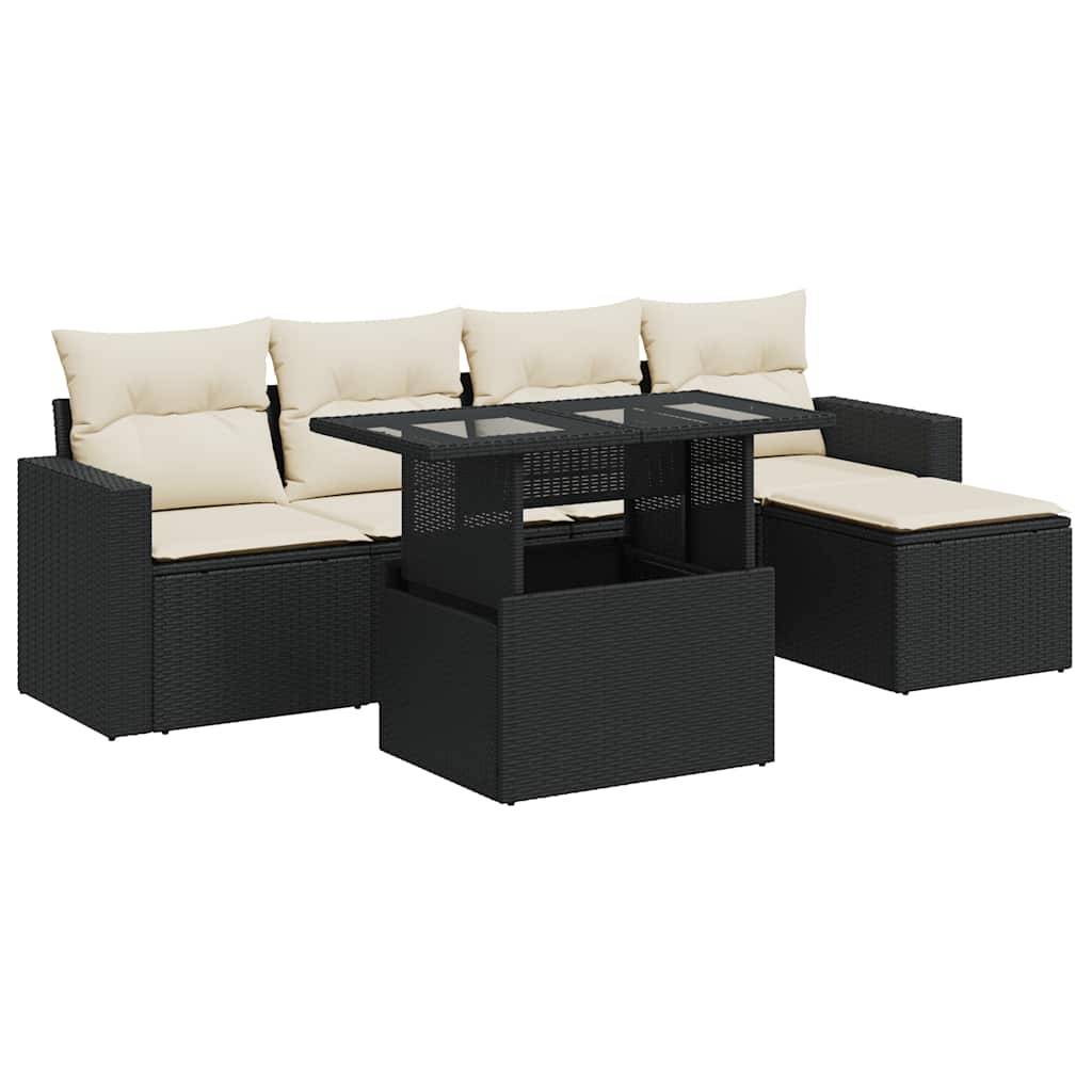 vidaXL 6-tlg. Garten-Sofagarnitur mit Kissen Schwarz Poly Rattan