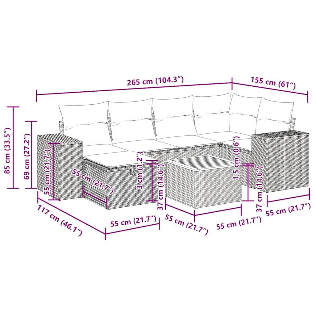 vidaXL 7-tlg. Garten-Sofagarnitur mit Kissen Beige Poly Rattan