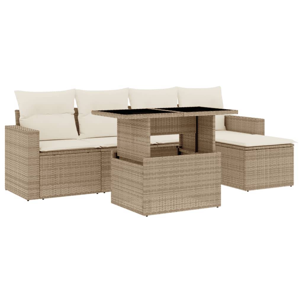 vidaXL 6-tlg. Garten-Sofagarnitur mit Kissen Beige Poly Rattan