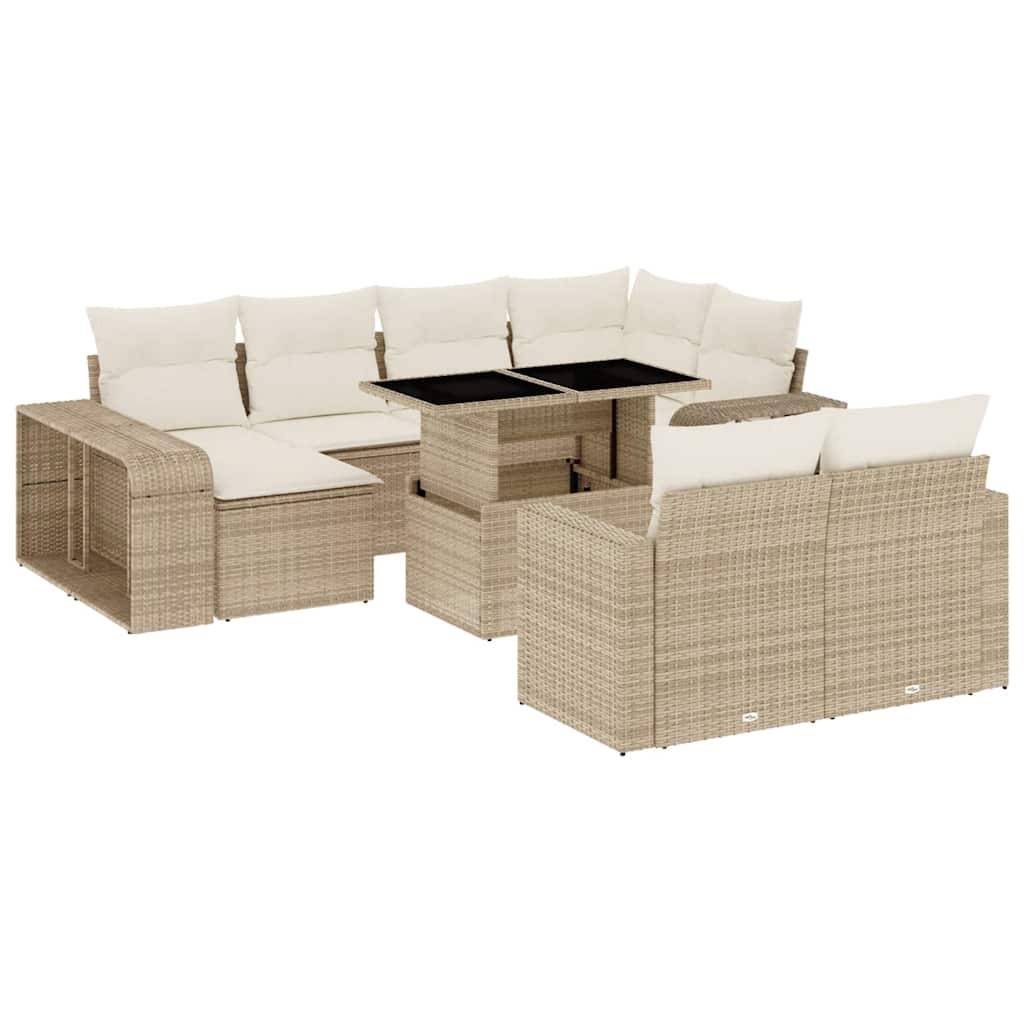 vidaXL 11-tlg. Garten-Sofagarnitur mit Kissen Beige Poly Rattan