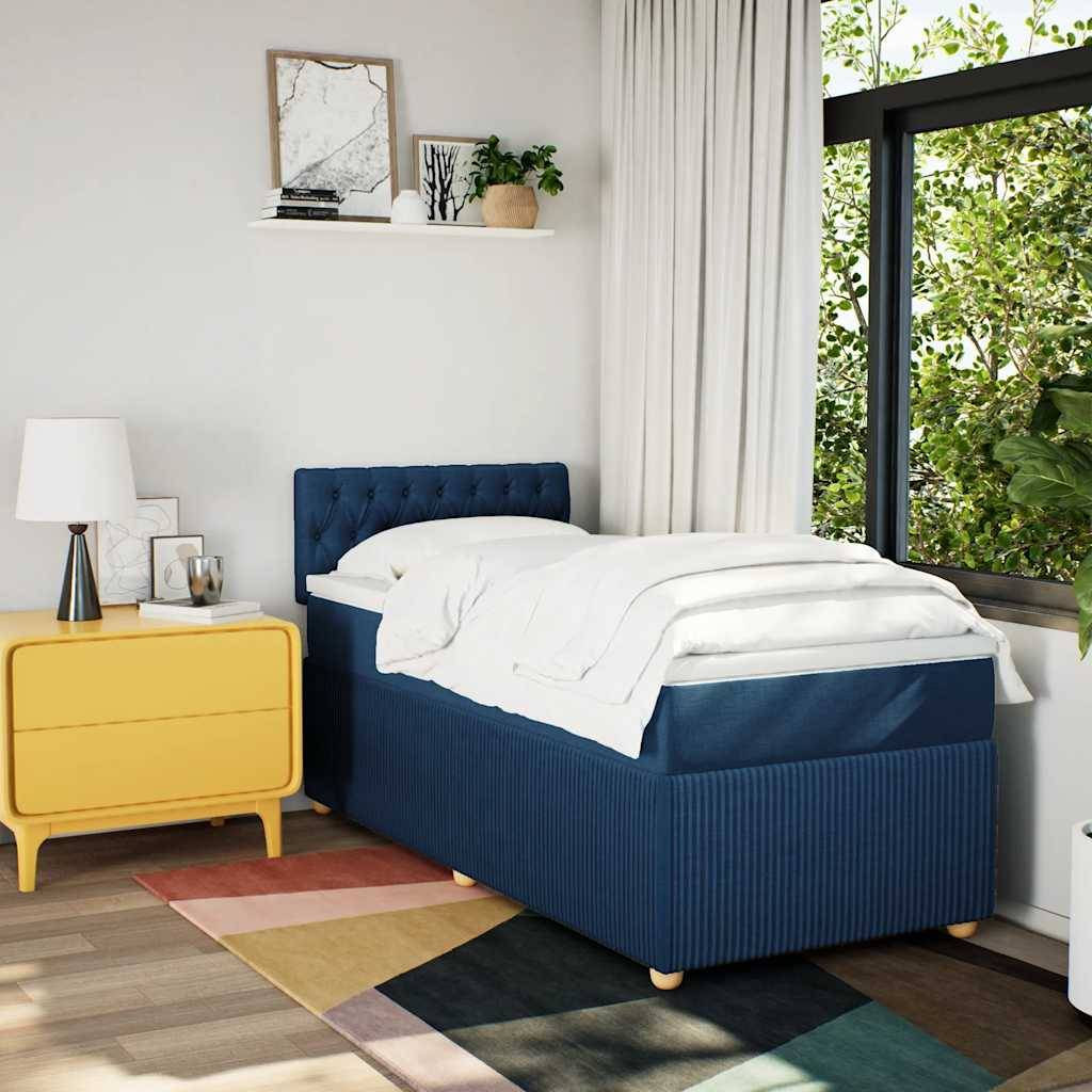 vidaXL Boxspringbett mit Matratze Blau 100x200 cm Stoff