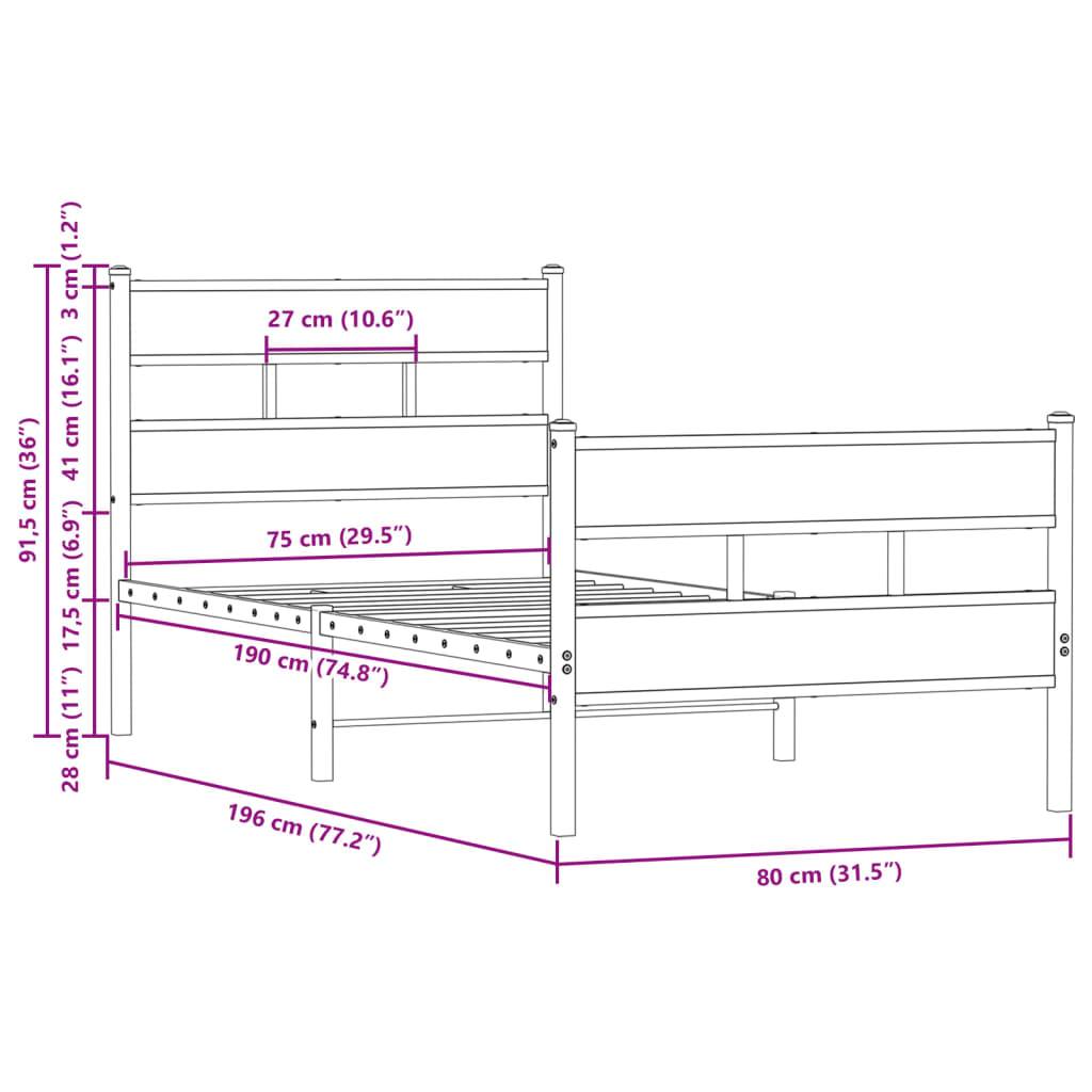vidaXL Bettgestell ohne Matratze mit Kopf- und Fußteil 75x190 cm