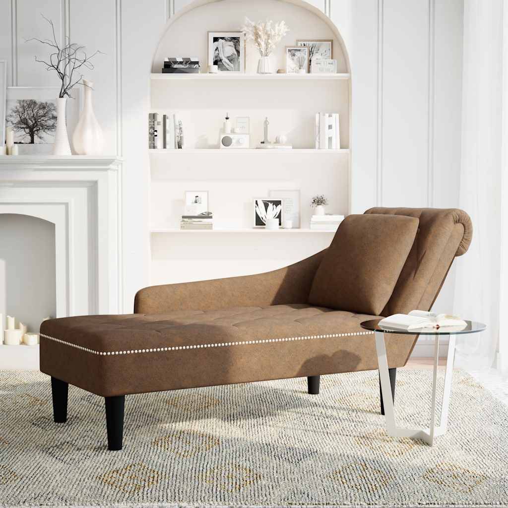 vidaXL Chaiselongue mit Kissen und Rechter Armlehne Braun Kunstleder