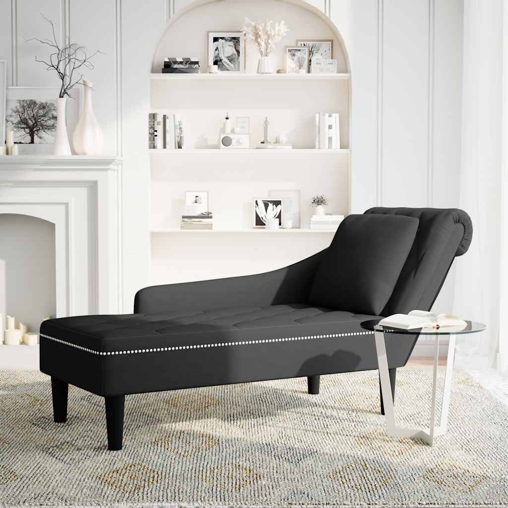 vidaXL Chaiselongue mit Kissen und Rechter Armlehne Schwarz Samt