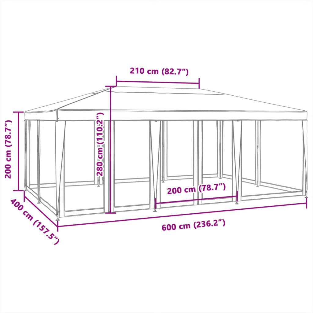 vidaXL Partyzelt mit 10 Mesh-Seitenteilen Rot 6x4 m HDPE