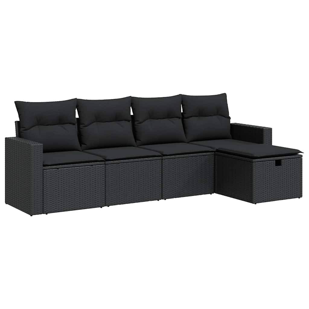 vidaXL 5-tlg. Garten-Sofagarnitur mit Kissen Schwarz Poly Rattan
