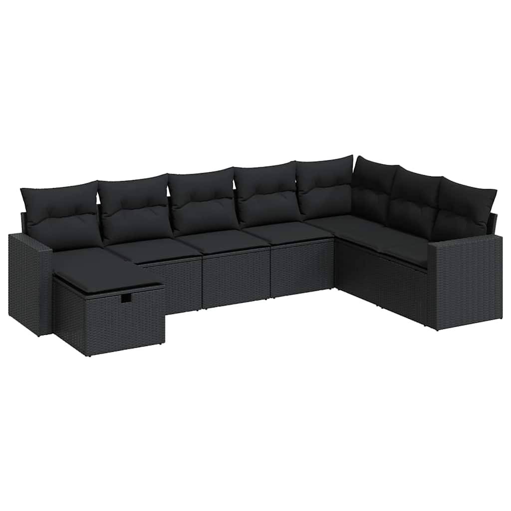vidaXL 8-tlg. Garten-Sofagarnitur mit Kissen Schwarz Poly Rattan