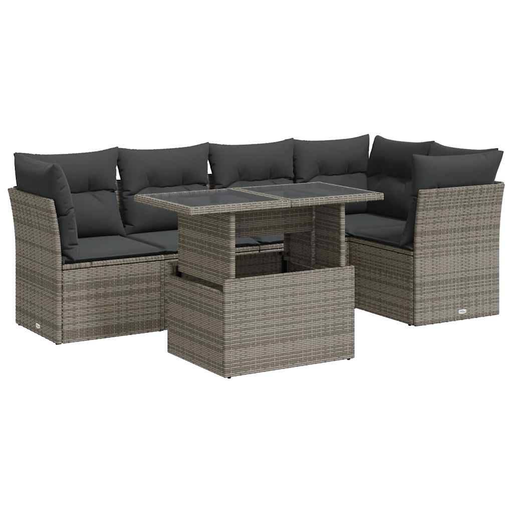 vidaXL 6-tlg. Garten-Sofagarnitur mit Kissen Grau Poly Rattan