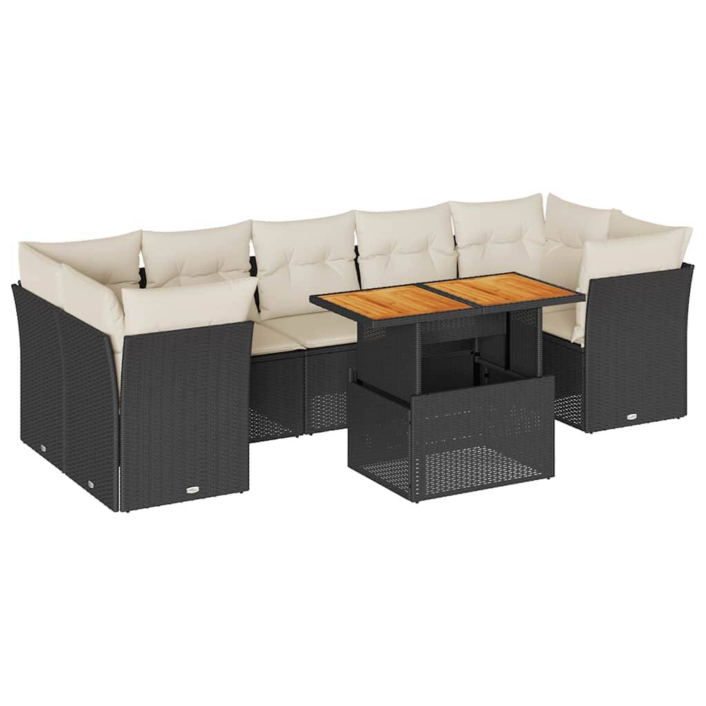 vidaXL 8-tlg. Garten-Sofagarnitur mit Kissen Schwarz Poly Rattan