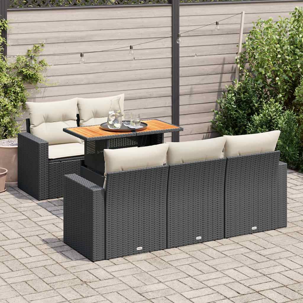 vidaXL 6-tlg. Garten-Sofagarnitur mit Kissen Schwarz Poly Rattan