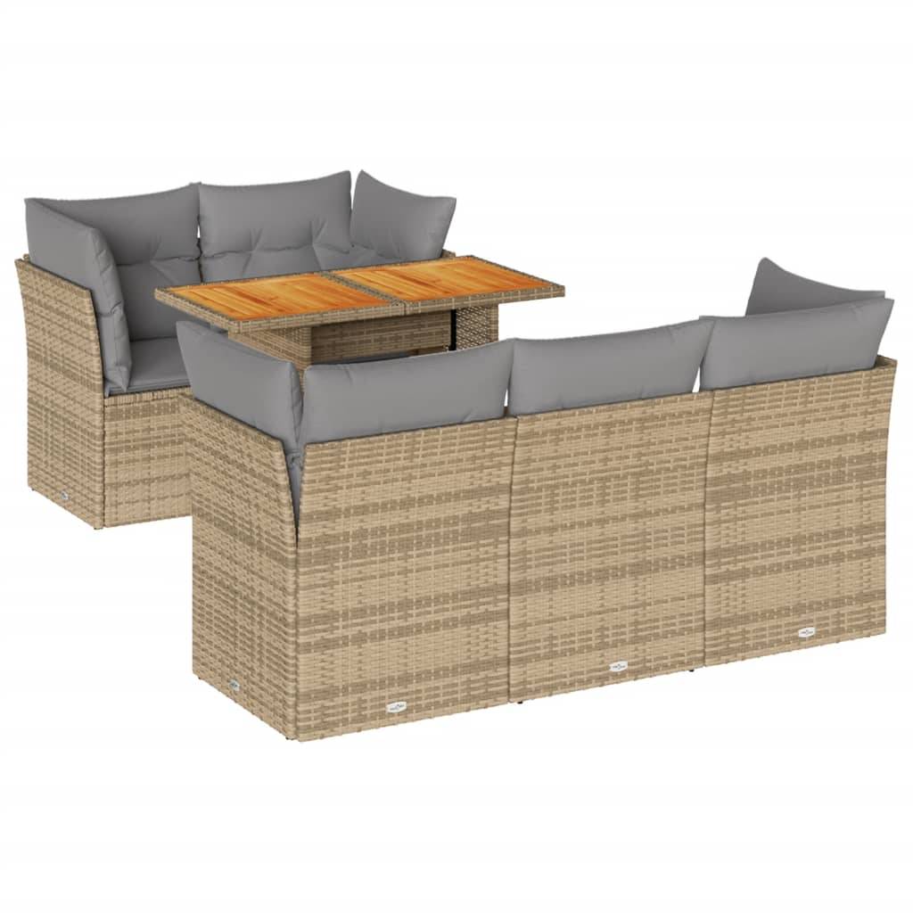 vidaXL 6-tlg. Garten-Sofagarnitur mit Kissen Beige Poly Rattan