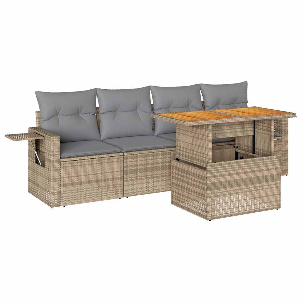 vidaXL 5-tlg. Garten-Sofagarnitur mit Kissen Beige Poly Rattan